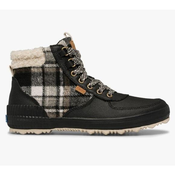 Keds Scout III Women's 7 Black Shearling Madras Plaid Ankle Duck Boots WF65488 - Picture 1 of 11